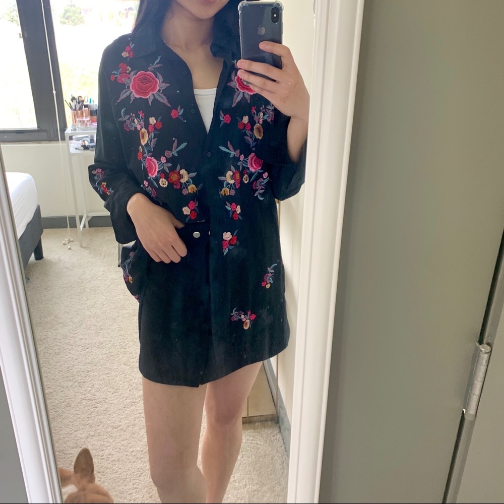 Zara embroidered flowers shirt